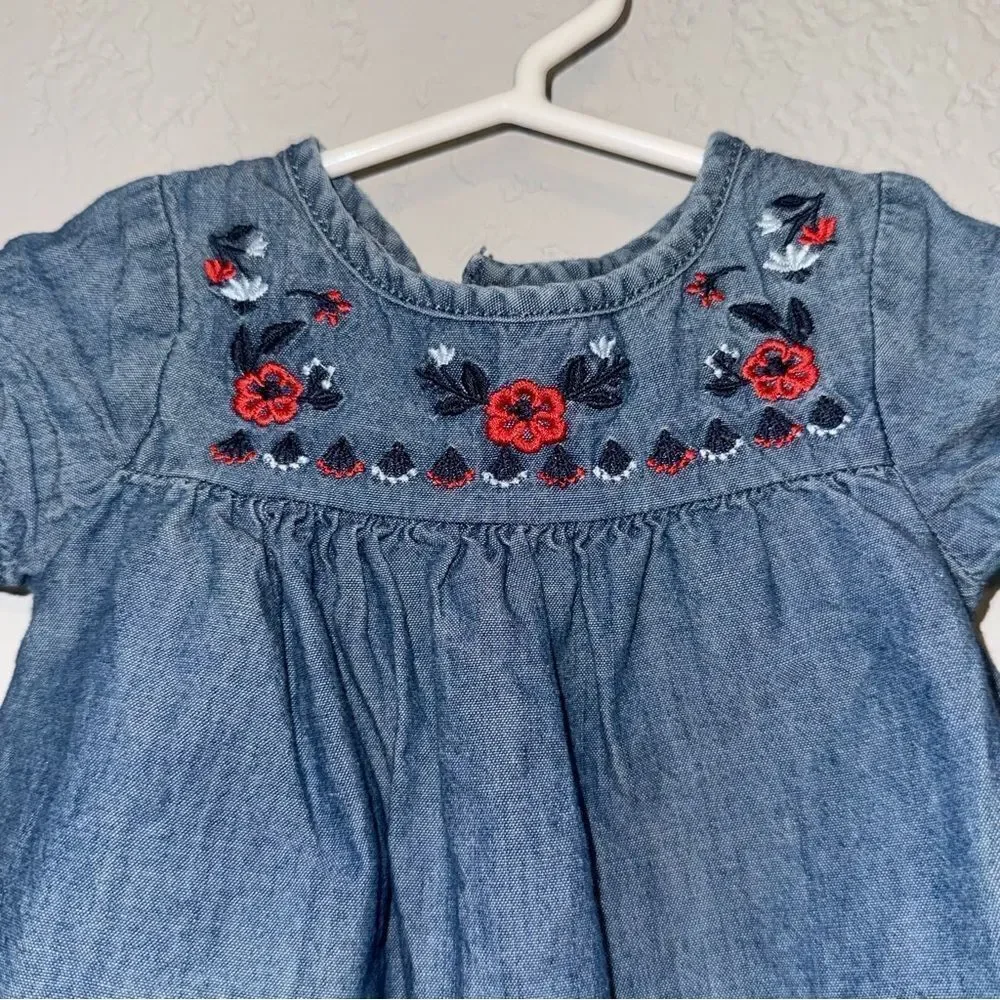 Kid's Carter's Blue Denim Dress with Red Embroidery